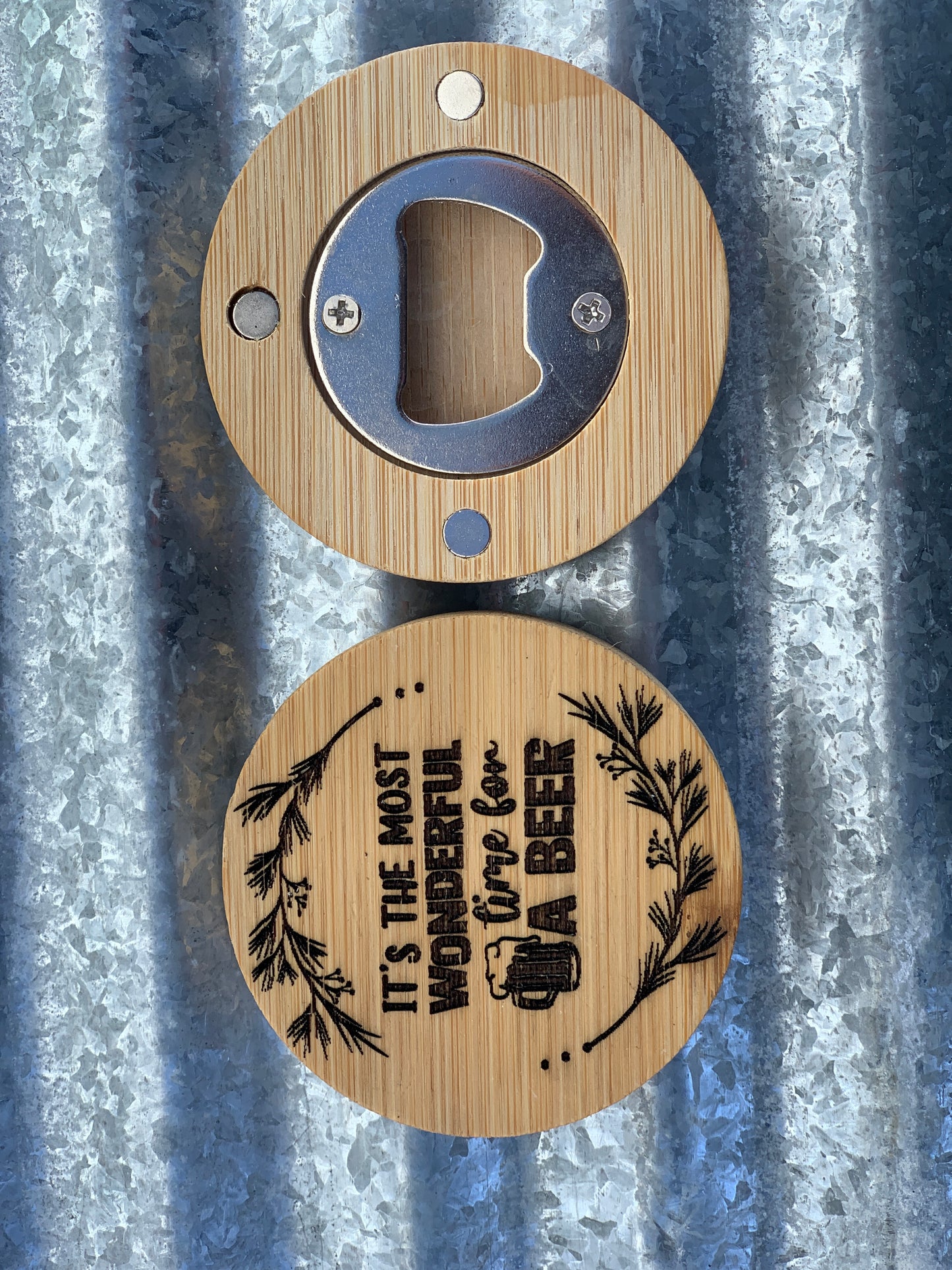 3" round Bamboo Magnetic Bottle Opener