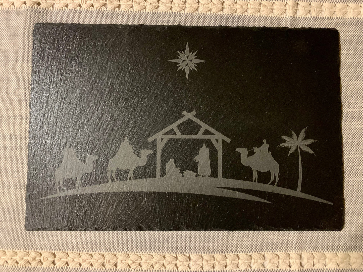 Slate Laser Engraved Nativity Scene Charcuterie Board