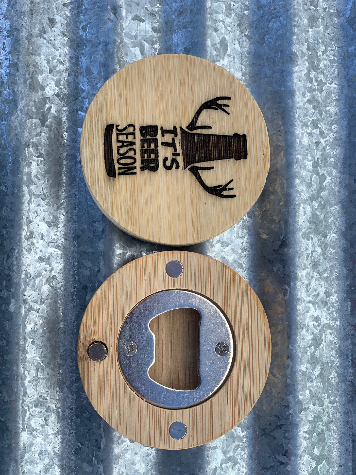 3" round Bamboo Magnetic Bottle Opener