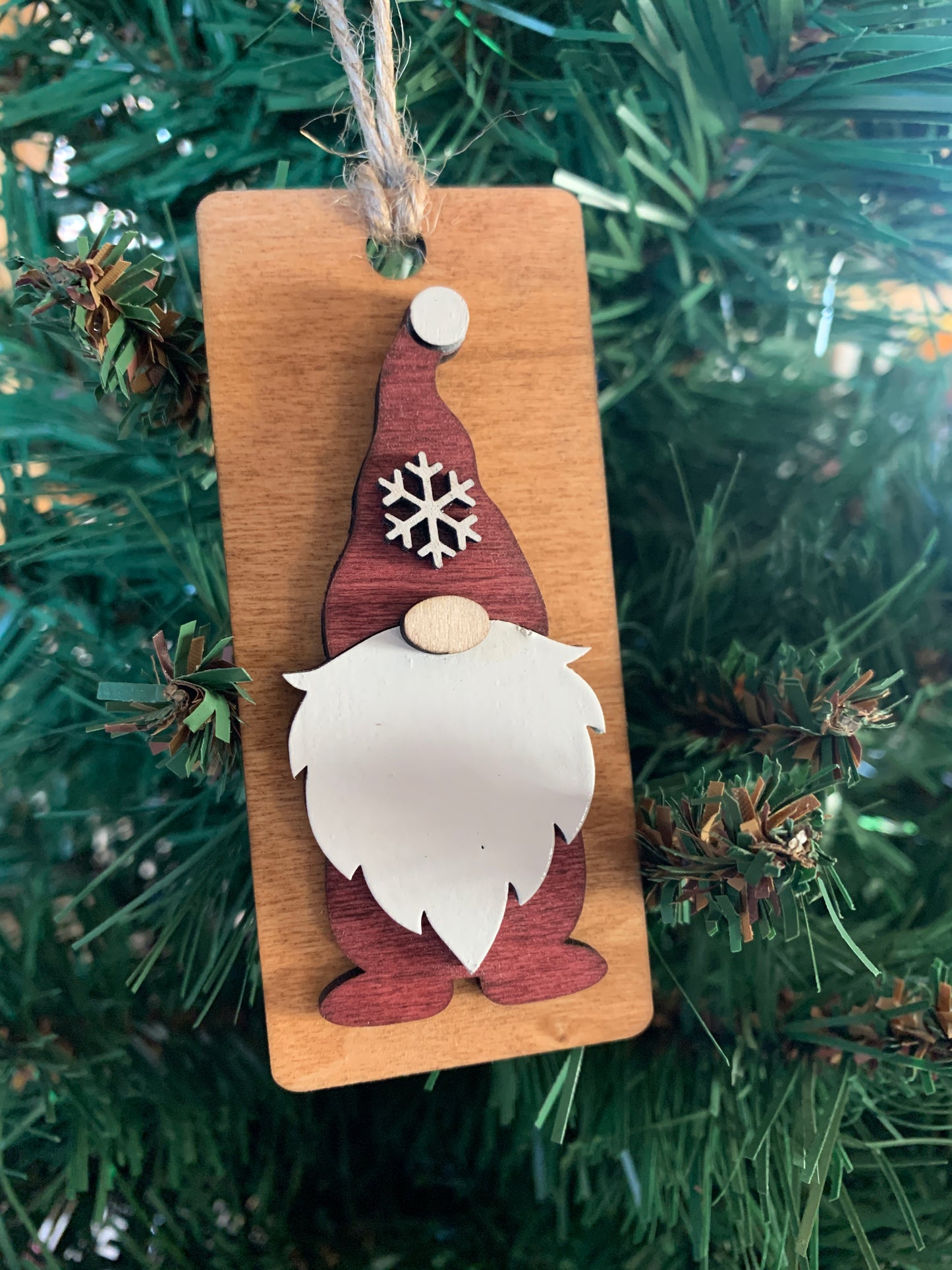 Primitive Wood Gnome Tag Ornament