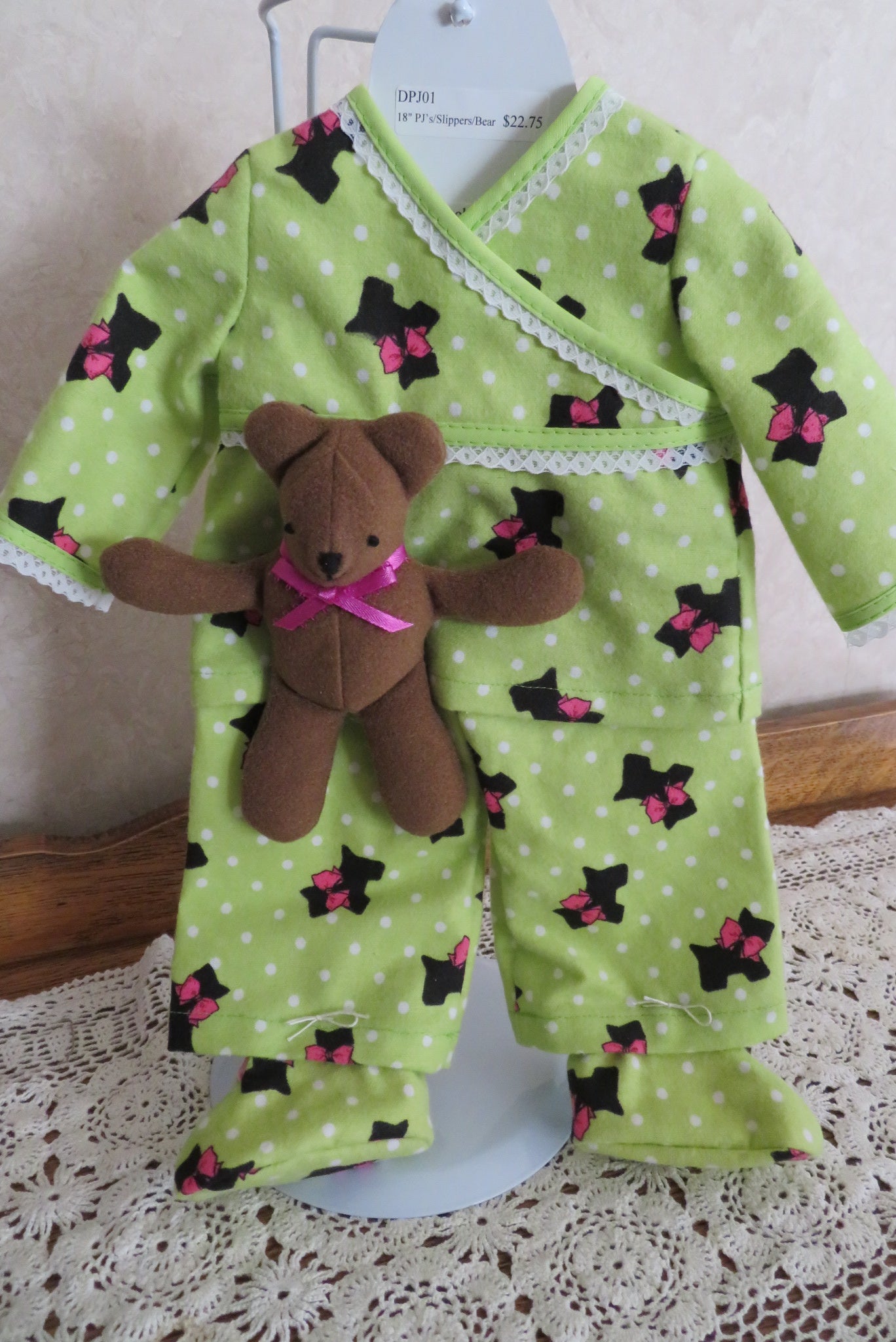 18" Doll PJ's with Slippers and Bear