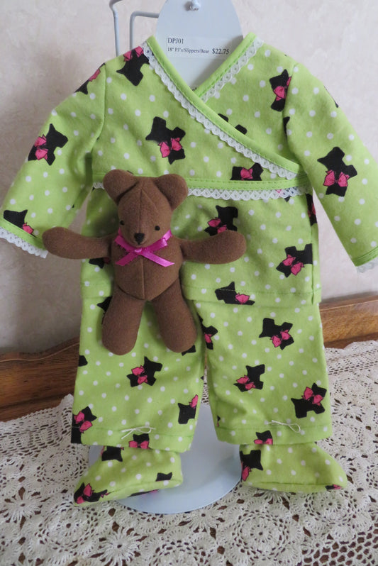 18" Doll PJ's with Slippers and Bear