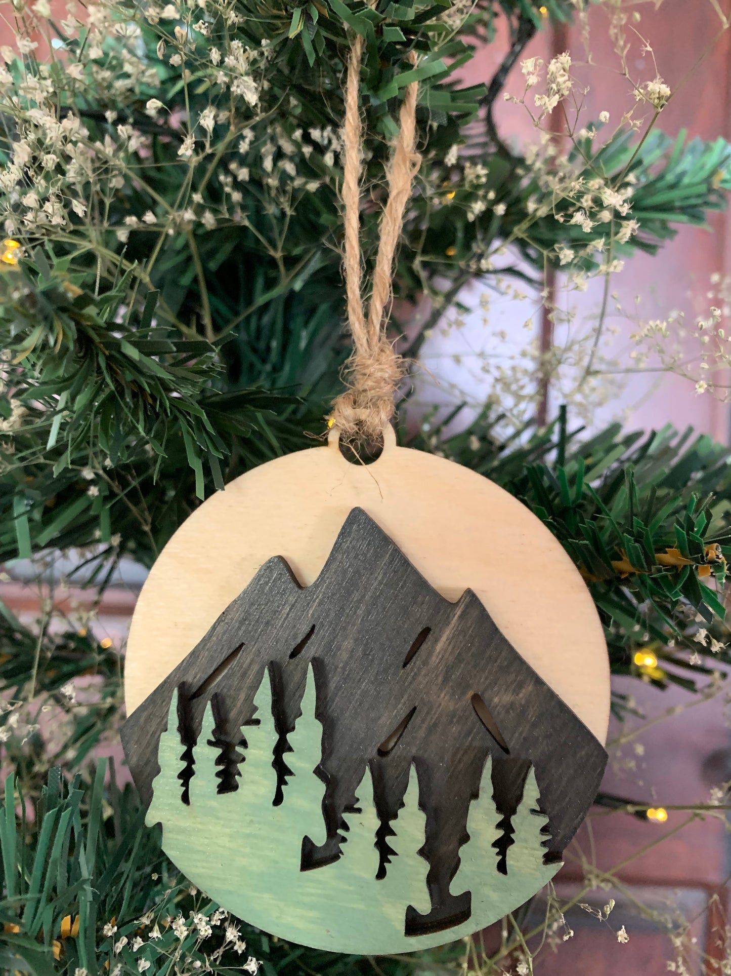 Wood Laser Cut Mountain Scene Ornament