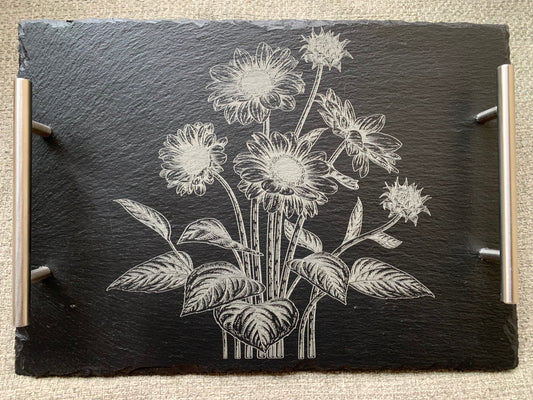 Slate Serving Tray Featuring Laser Engraved Sunflowers