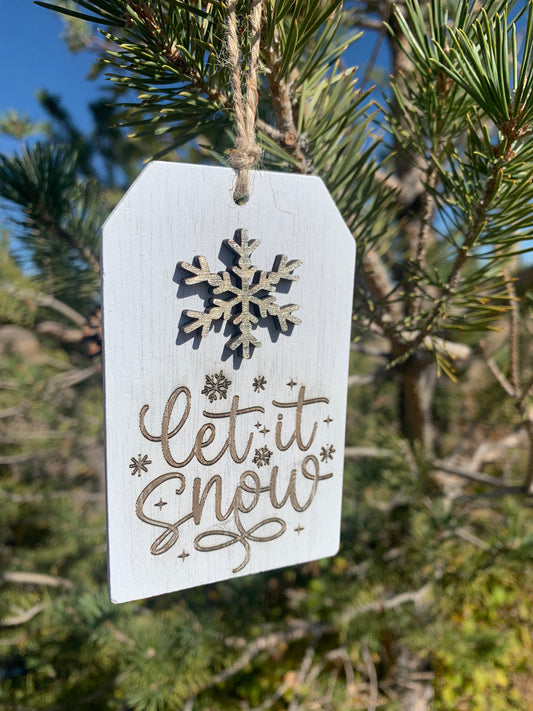 Wooden Tag Ornament with Snowflakes