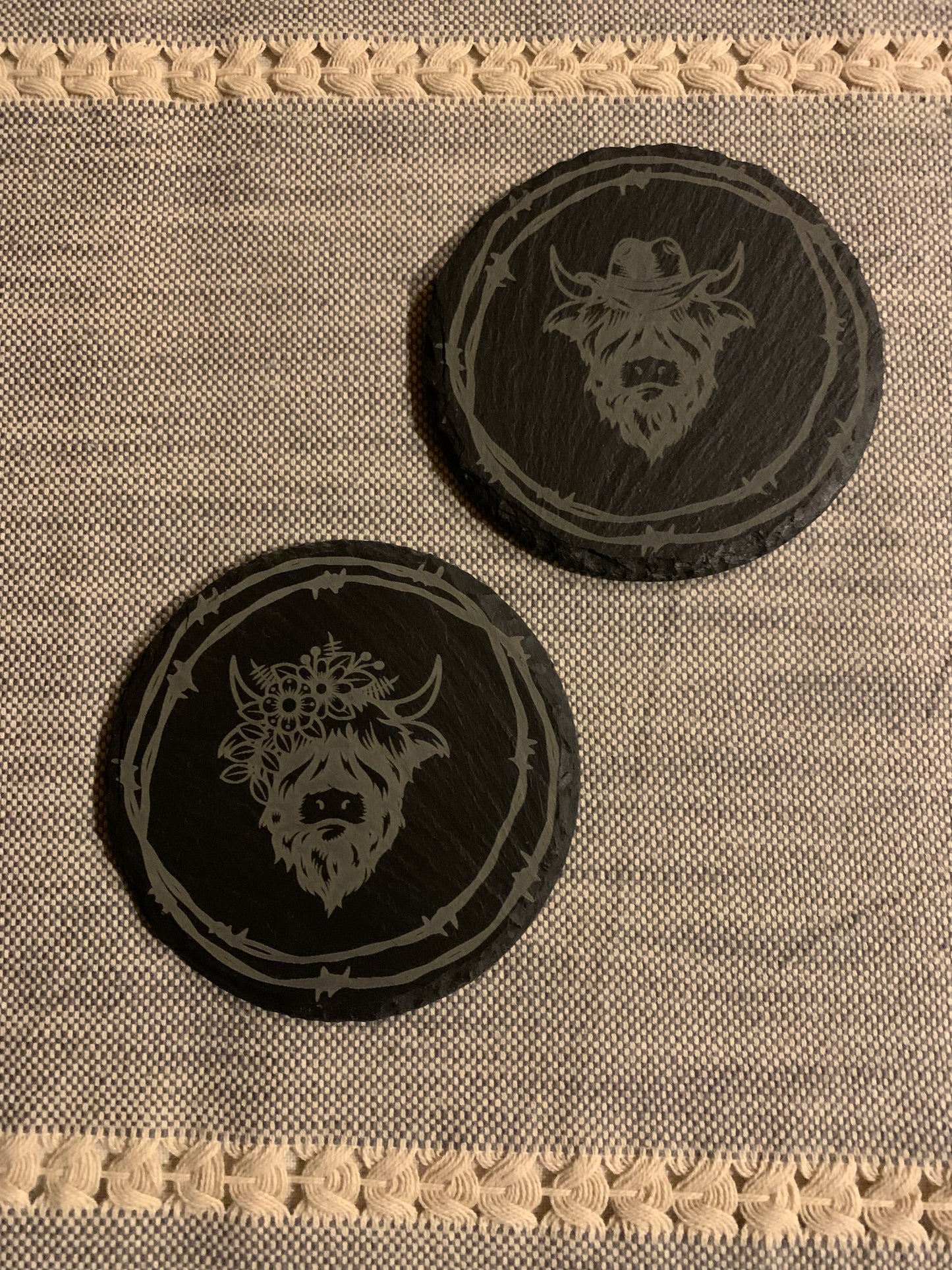 Mr. & Mrs. Highland Cow Slate Coasters