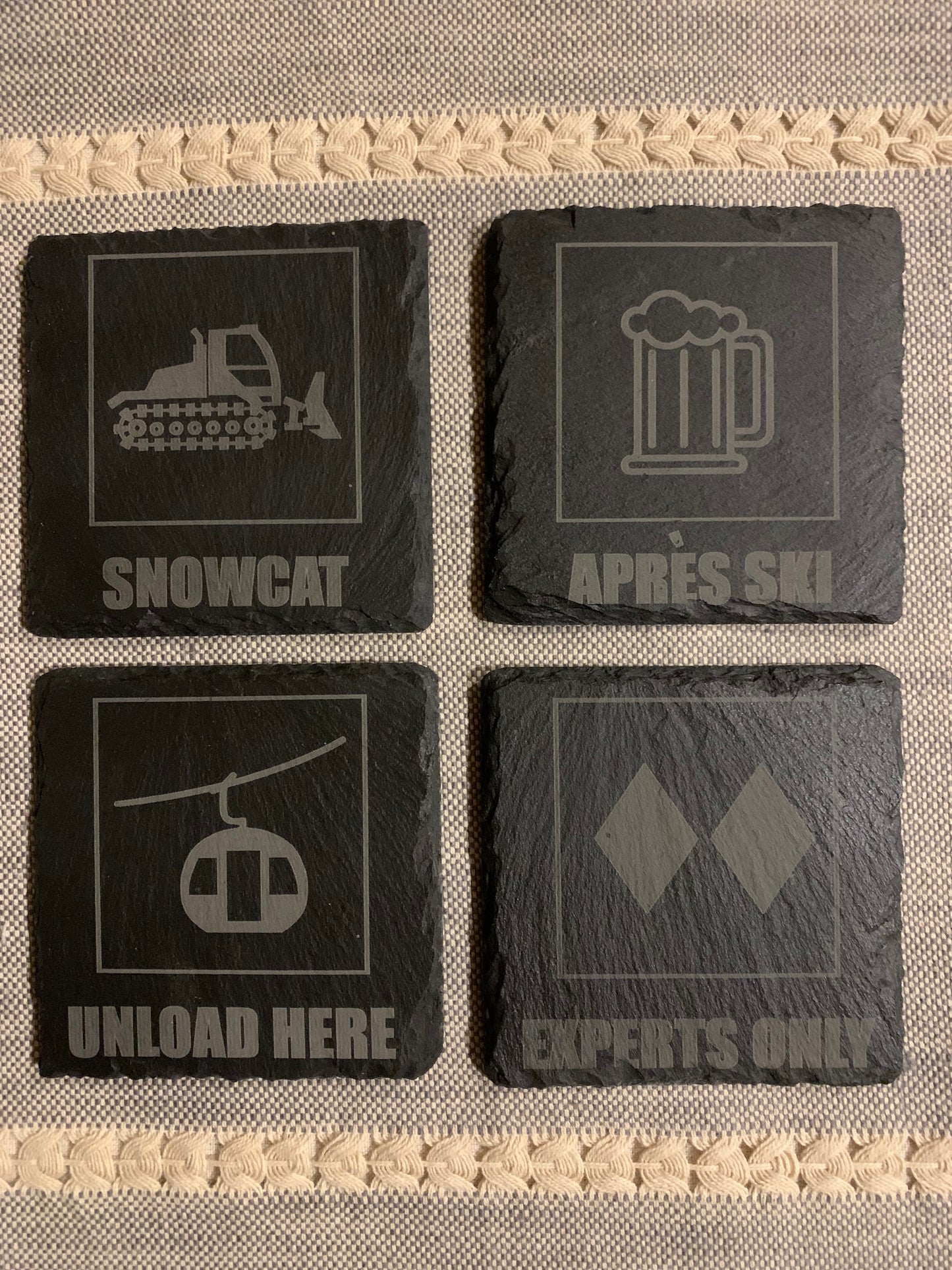 Fun Slate Ski Trail Sign Coasters