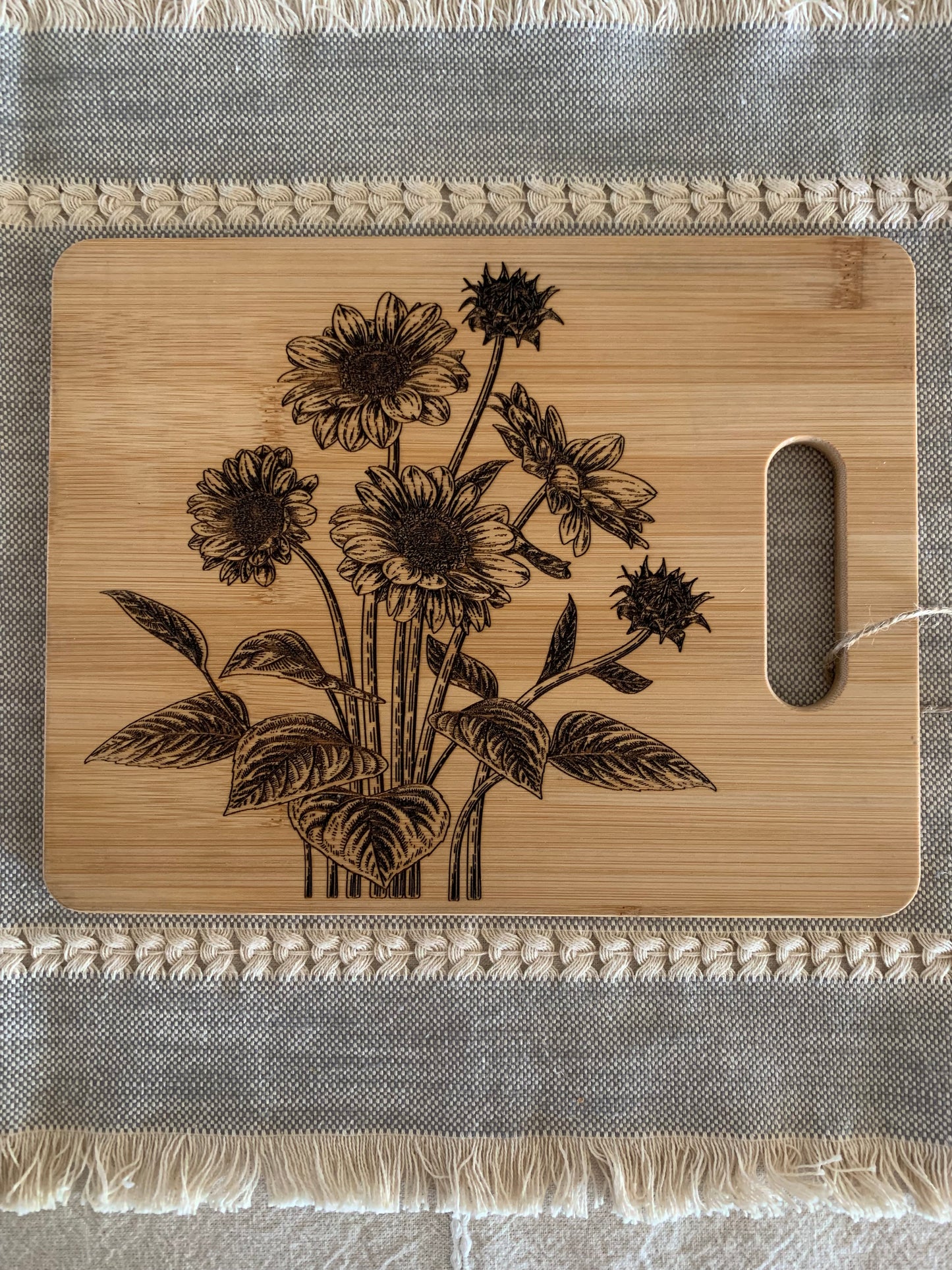 Bamboo Laser Engraved Sunflower Cutting Board