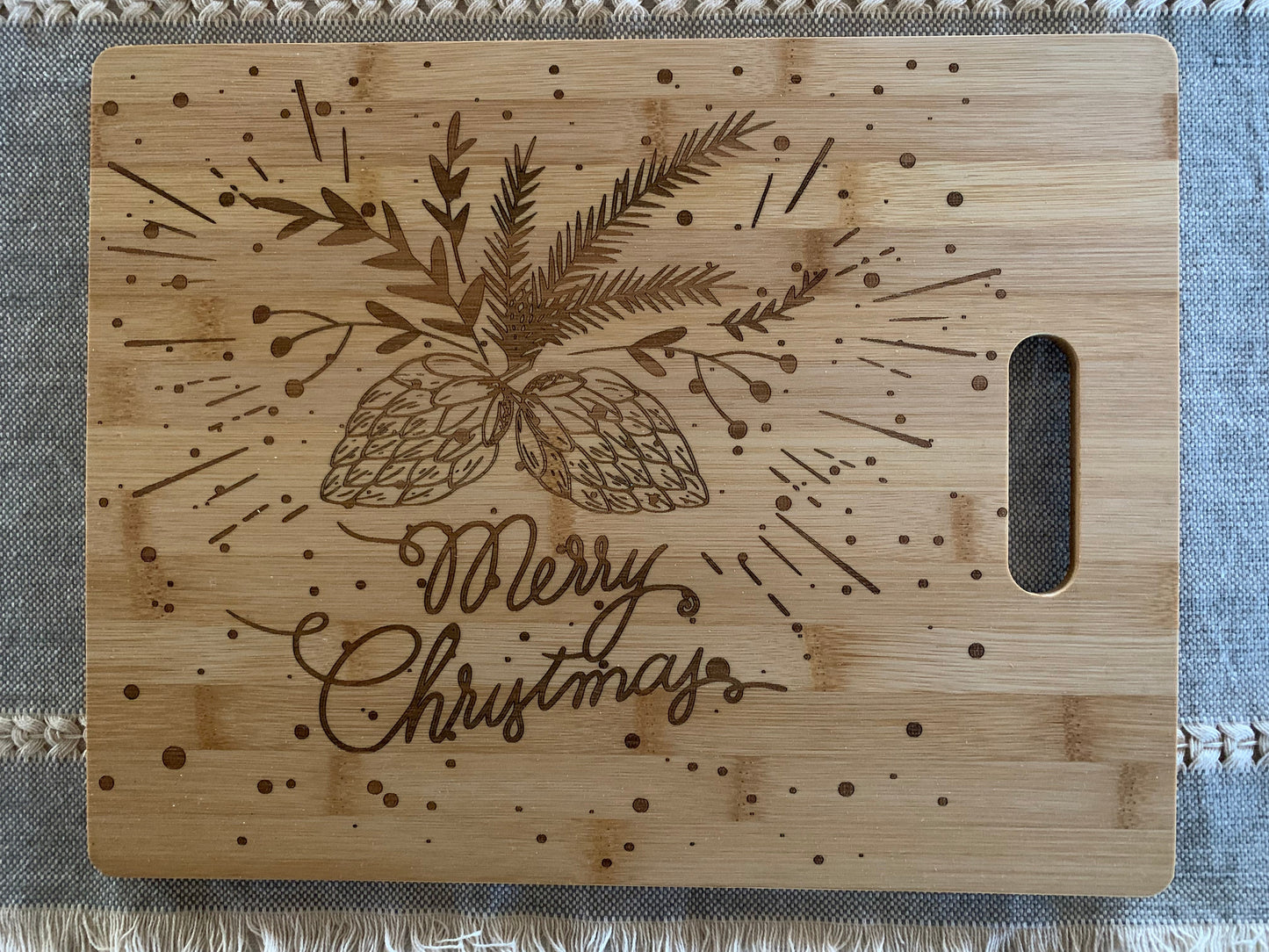 Merry Christmas Large Bamboo Cutting Board