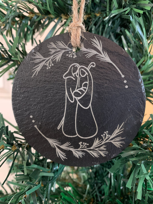 3"Slate Mary, Joseph and Jesus Ornament