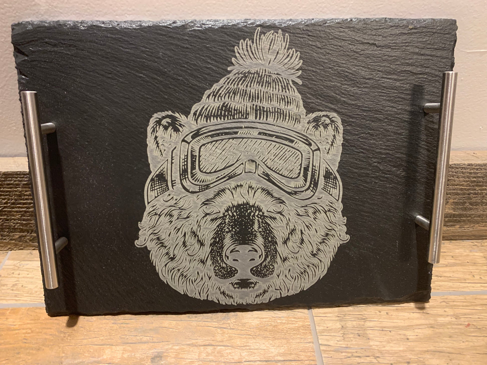 Laser engrved ski bear serving tray