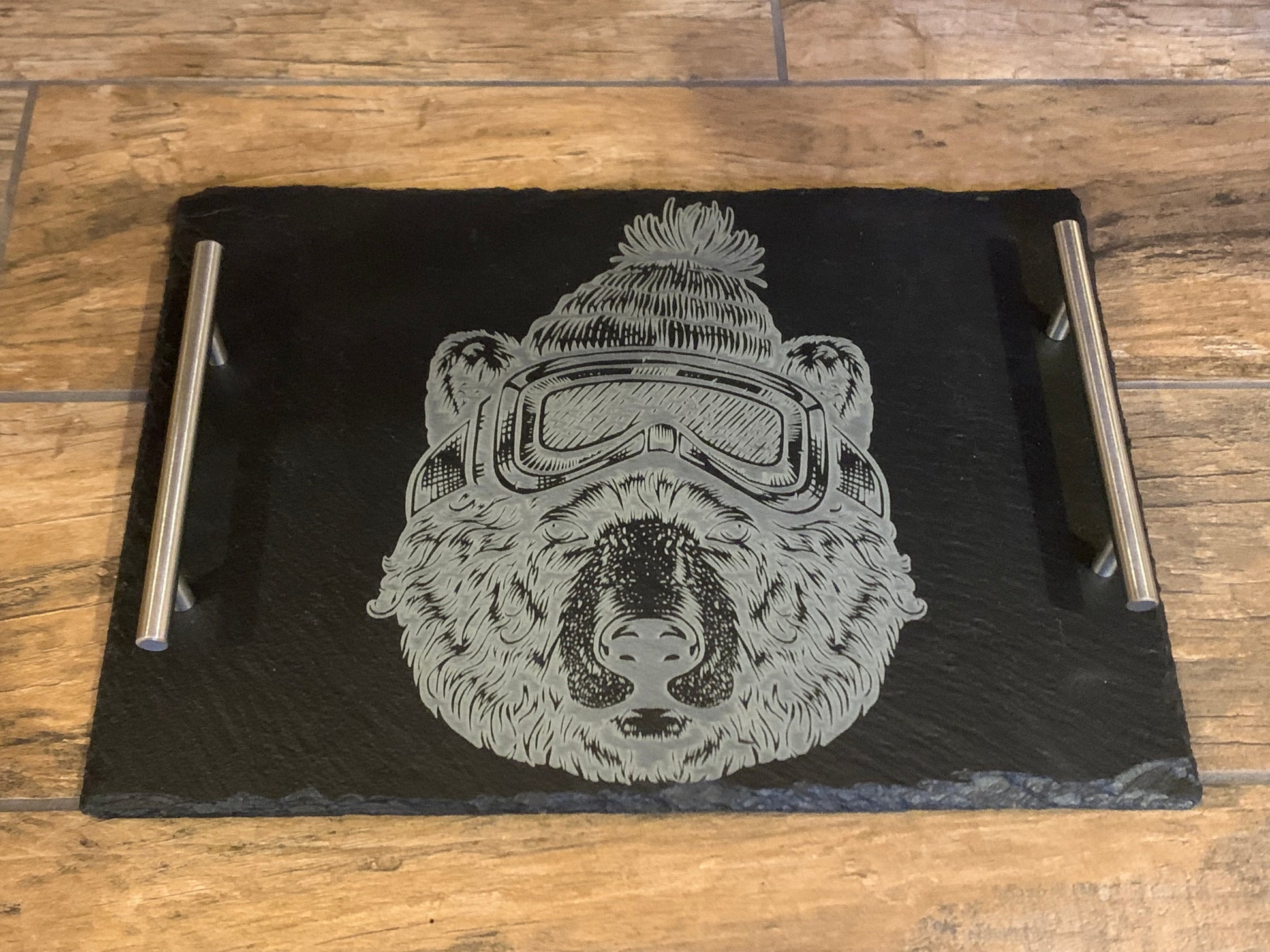 Laser engrved ski bear serving tray Top