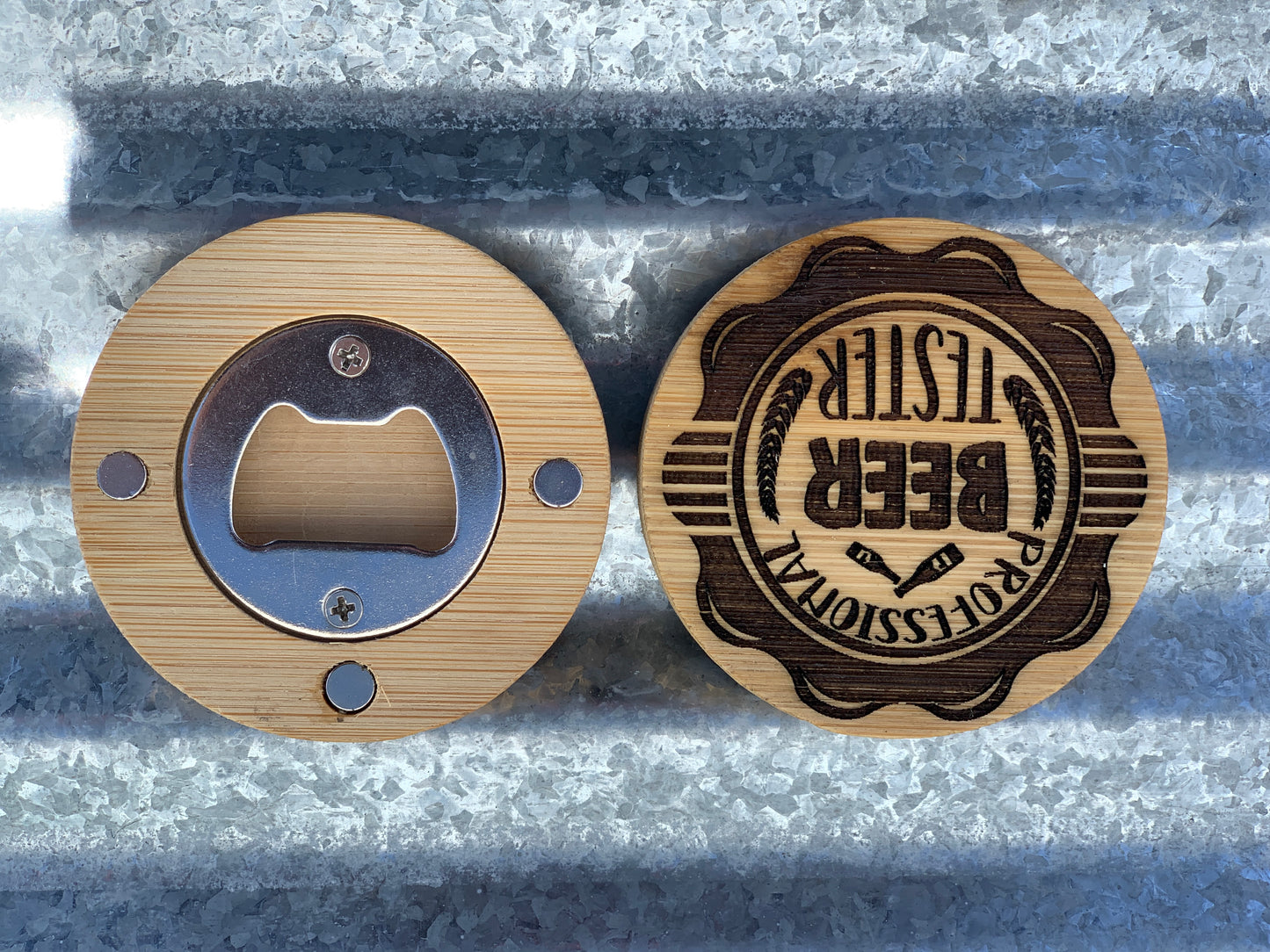 3" round Bamboo Magnetic Bottle Opener