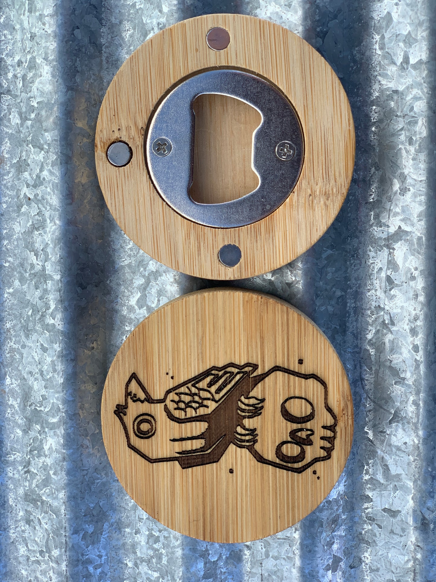 3" round Bamboo Magnetic Bottle Opener