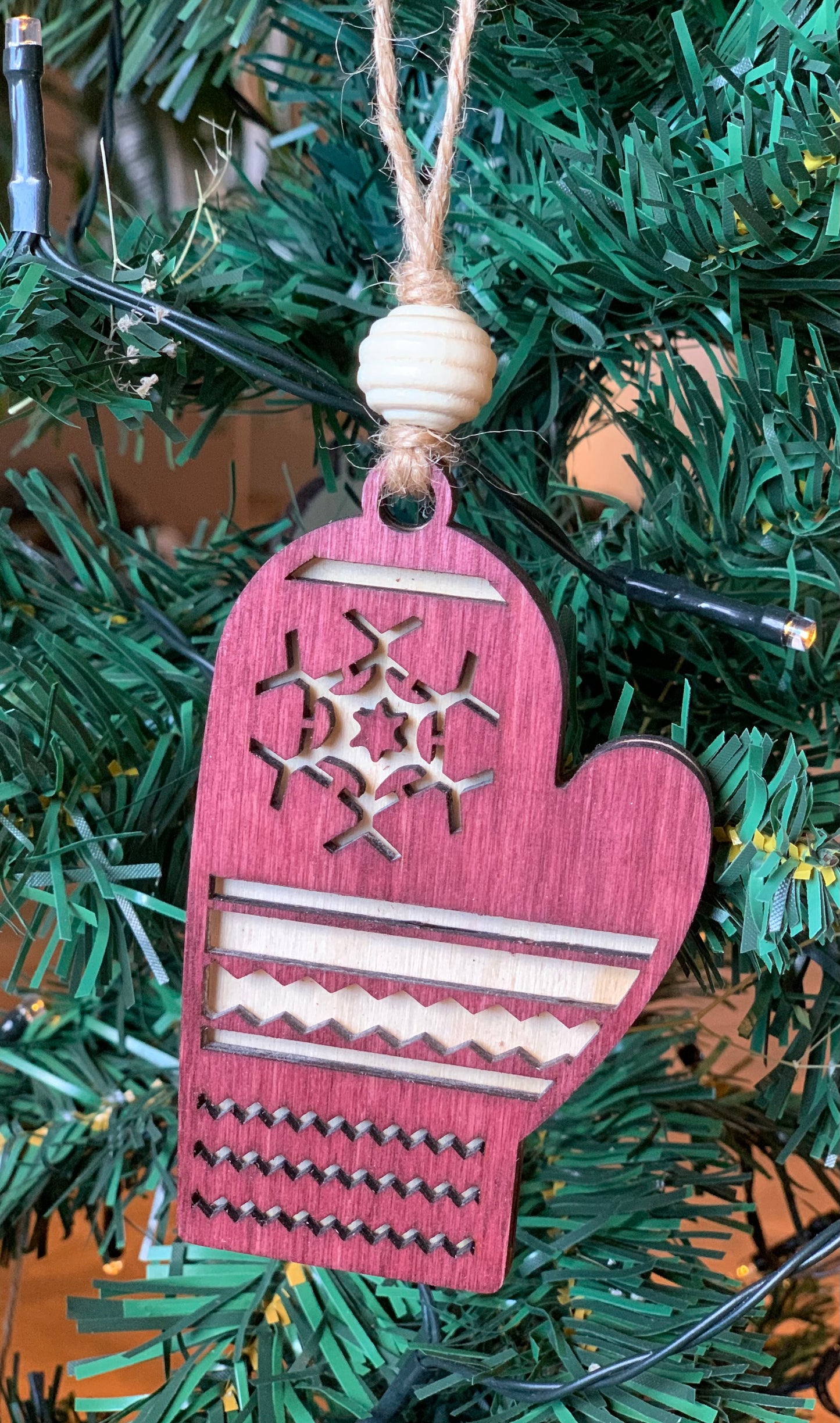 Wood Laser Cut Mitten Ornament