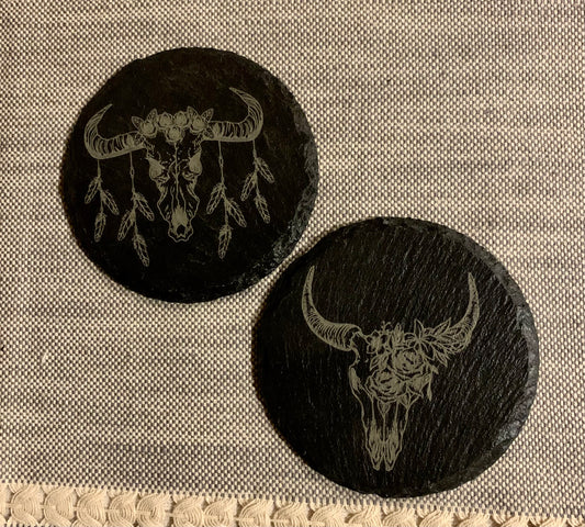 Unique Cow Skull Slate Coasters