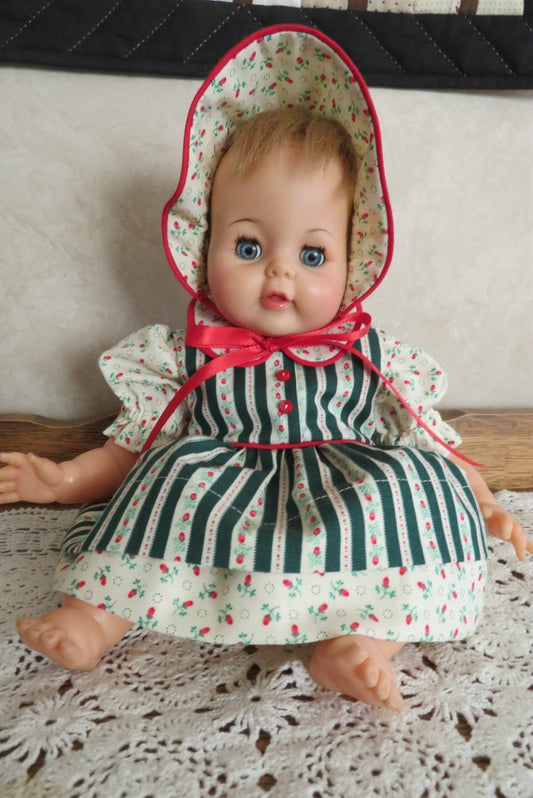 14" Doll 4 Piecw Dress/Jumper/Bonnet/Bloomers