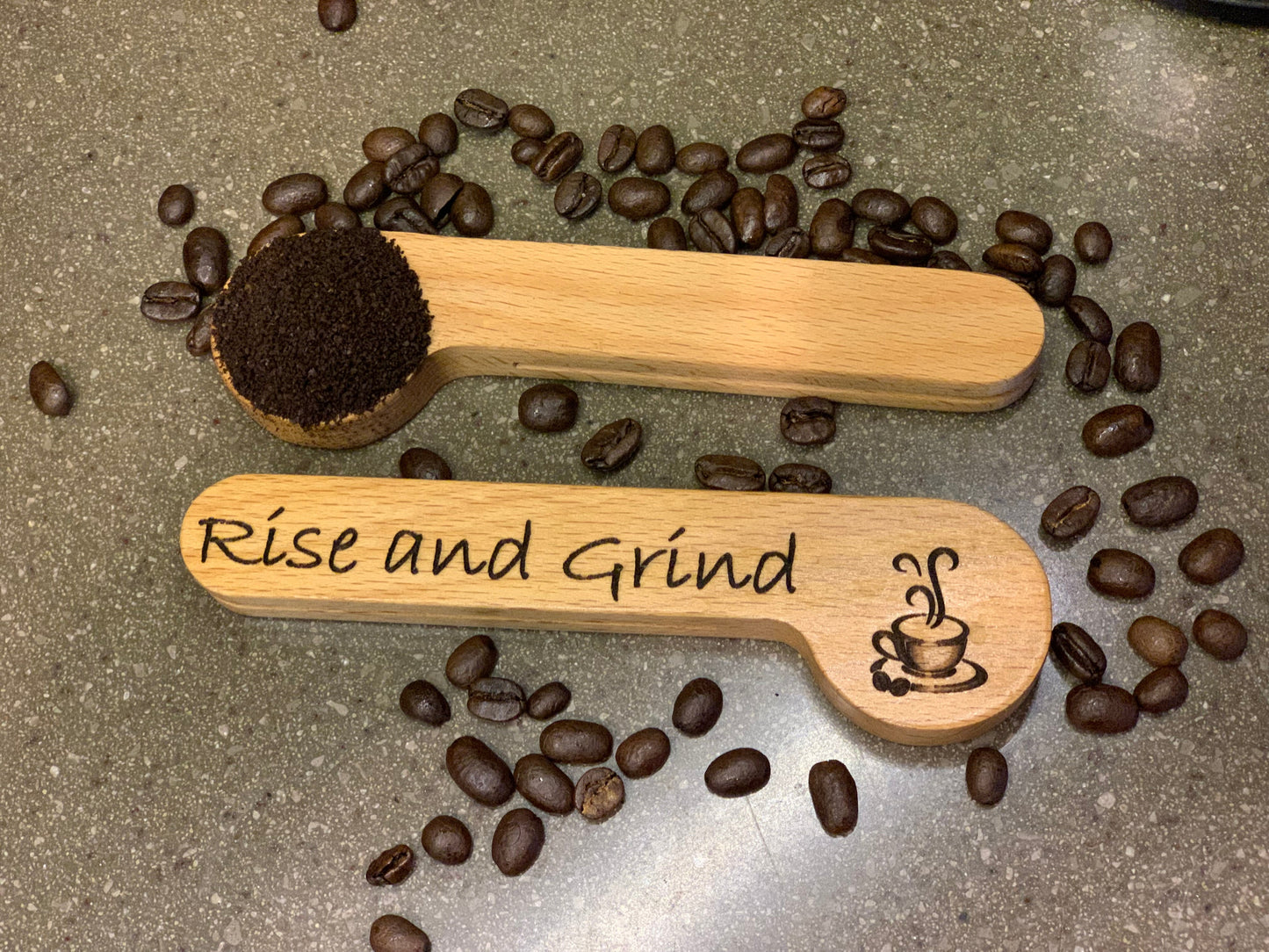 Laser Engraved Wood Coffee Spoon "rise and grind"