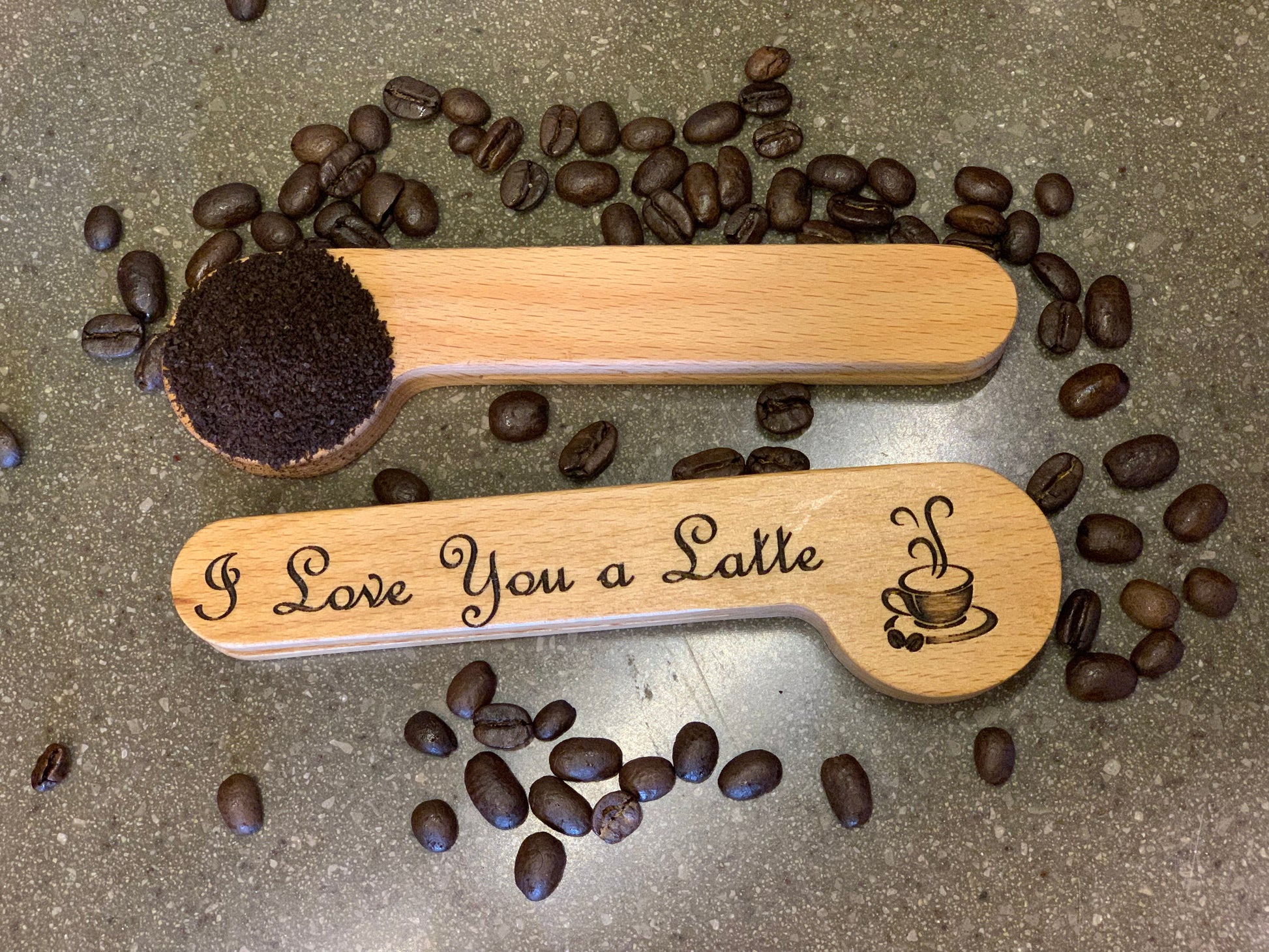 Laser Engraved Wood Coffee Spoon i love you a latte