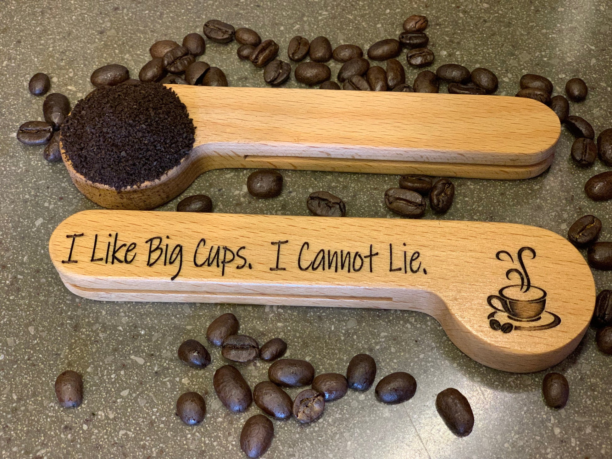 Laser Engraved Wood Coffee Spoon "I like big cups I cannot lie"