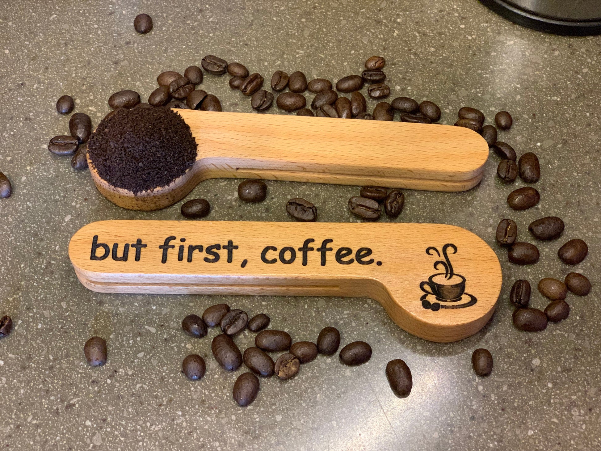 Laser Engraved Wood Coffee Spoon "but first coffee"